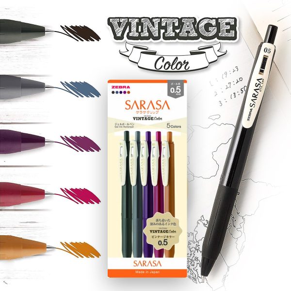 Zebra Sarasa Clip Vintage 復古系列二 5支 凝膠原子筆